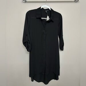 Forever 21 3/4-Sleeve Black Button-Down Dress